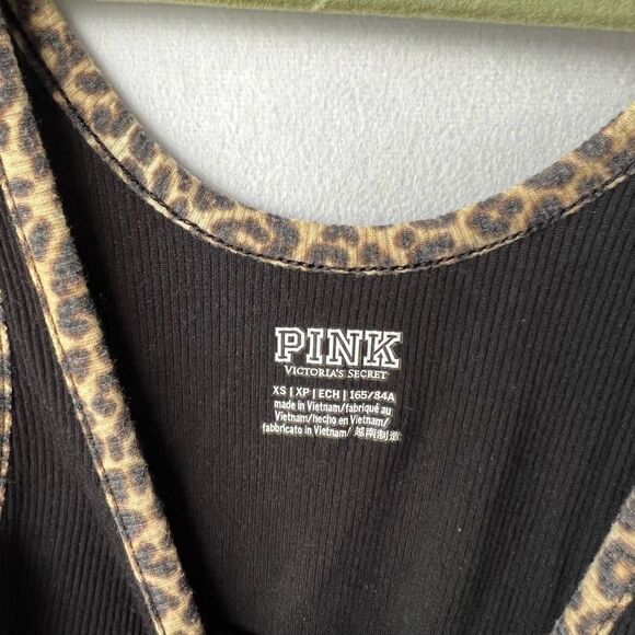 Victoria’s Secret PINK Black Ribbed Tank Top with Cheetah Detail size XS - Picture 4 of 6